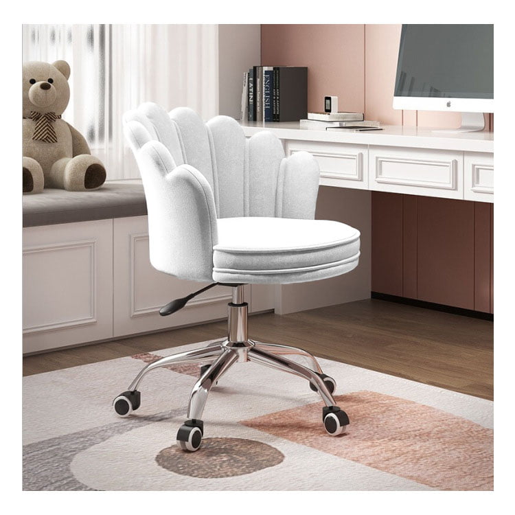 Set de 2 scaune de birou, modern, din catifea, elegant, ergonomic, rotativ, inaltime reglabila intre 37-47 cm, alb, buz