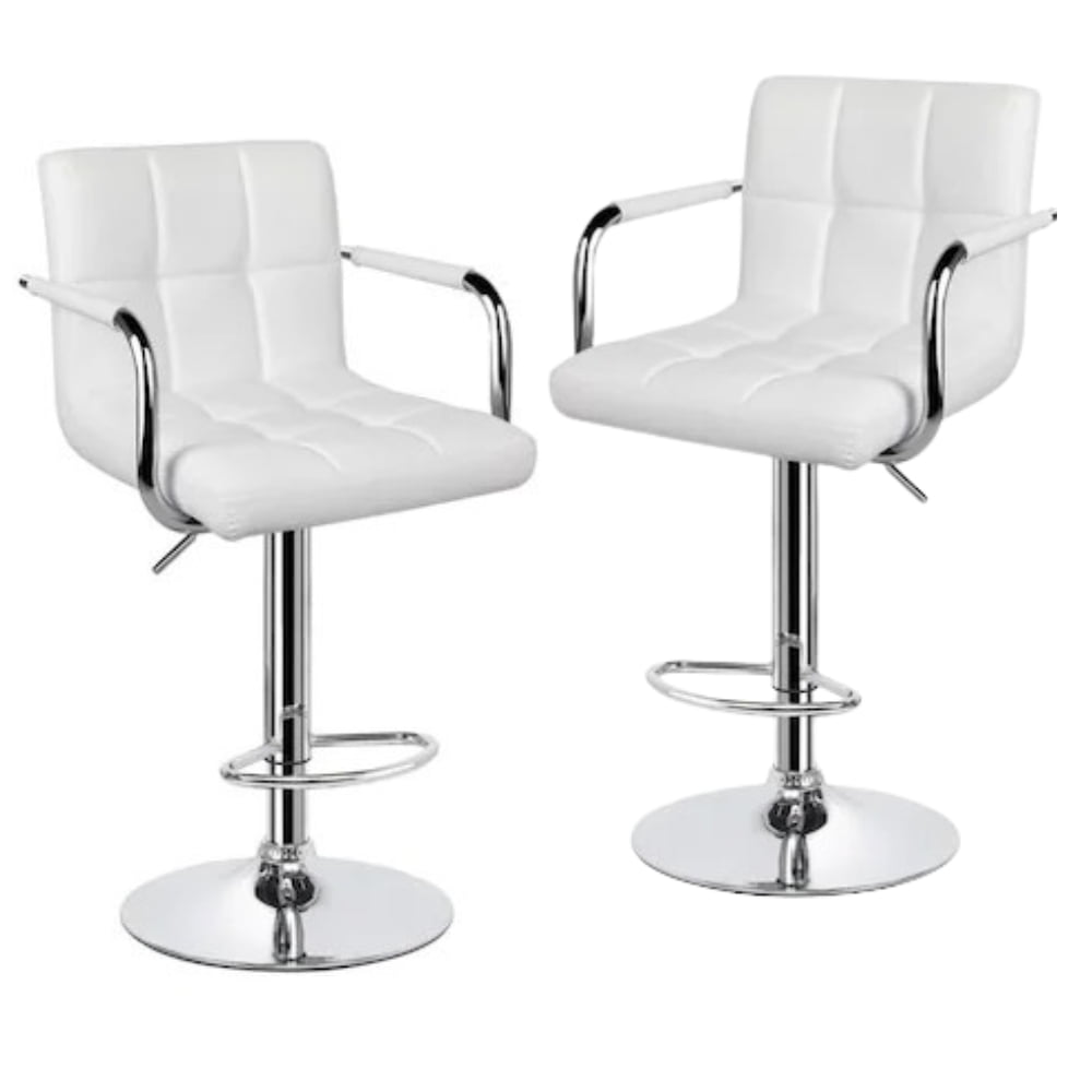 Set 2 scaune, salon, bar, inaltime reglabila, 64-84 cm, 116x43cm, hidraulic, albe