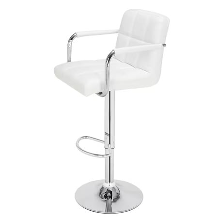 Set 2 scaune, salon, bar, inaltime reglabila, 64-84 cm, 116x43cm, hidraulic, albe