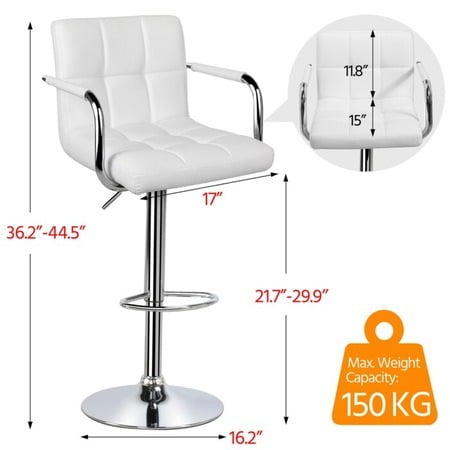 Set 2 scaune, salon, bar, inaltime reglabila, 64-84 cm, 116x43cm, hidraulic, albe