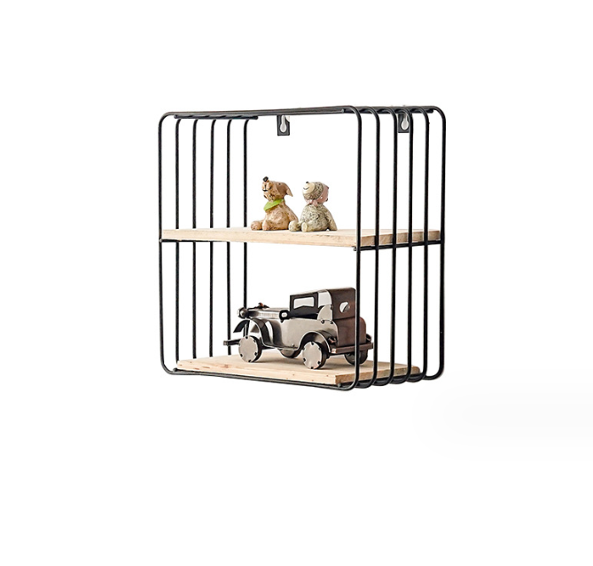 Set de etajere decorative, cu suport lemn, din metal, negru