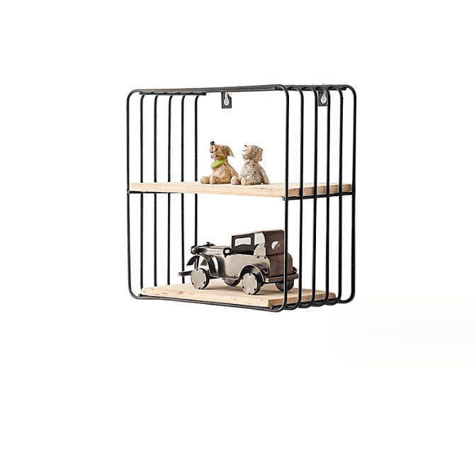 Set de etajere decorative, cu suport lemn, din metal, negru - BUZ.RO