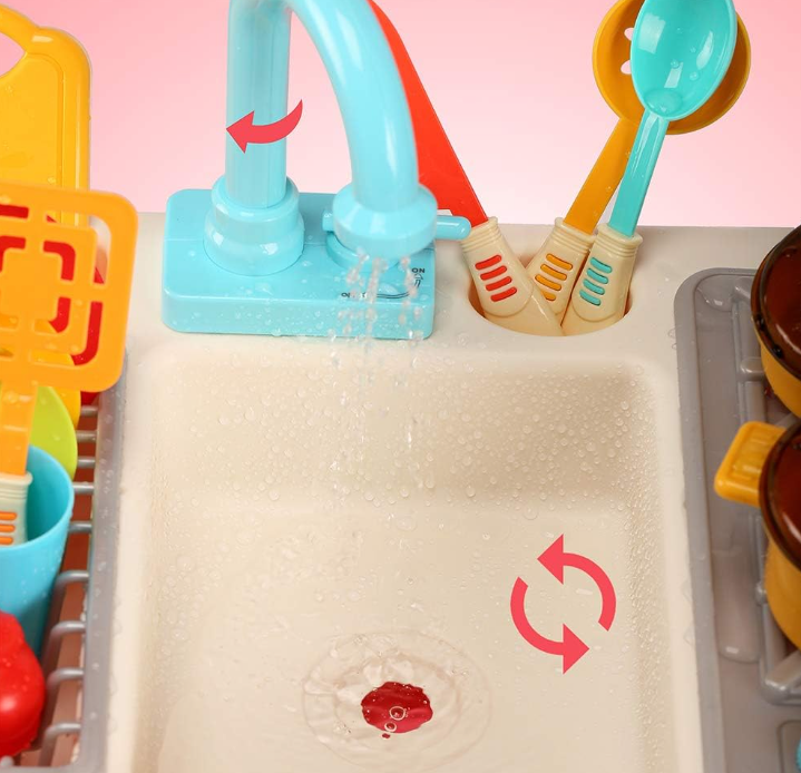 Set de joaca, chiuveta bucatarie, cu robinet, vase, ustensile, pentru copii