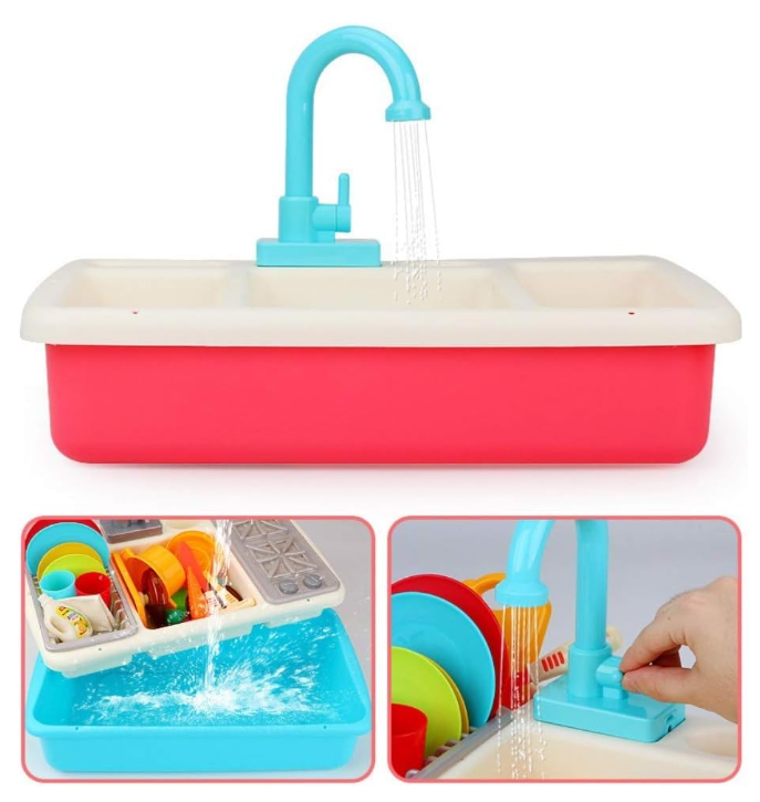 Set de joaca, chiuveta bucatarie, cu robinet, vase, ustensile, pentru copii