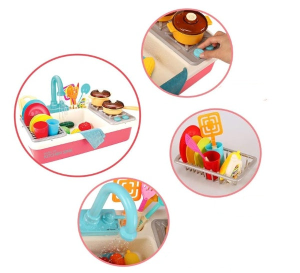Set de joaca, chiuveta bucatarie, cu robinet, vase, ustensile, pentru copii