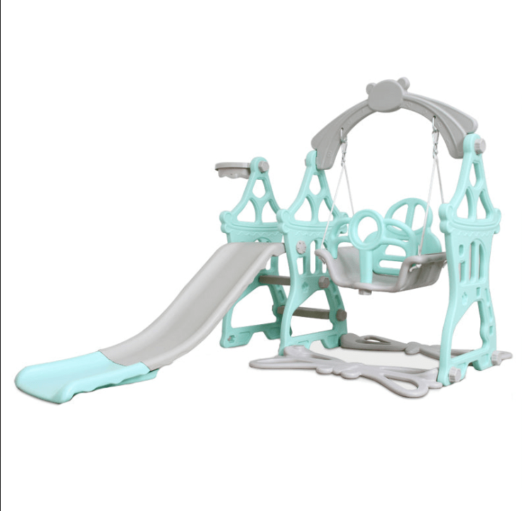 Set de joaca cu leagan detasabil ,tobogan si cos de baschet cu minge interior/exterior, roz roz - BUZ.RO