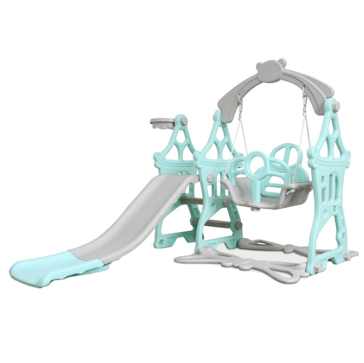 Set de joaca cu leagan detasabil ,tobogan si cos de baschet cu minge interior/exterior, roz roz - BUZ.RO