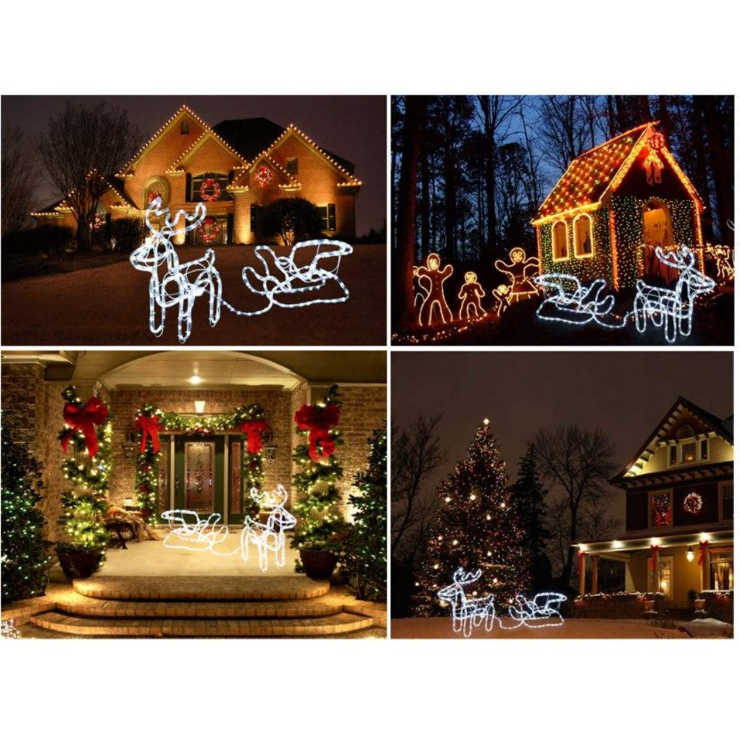 Set decoratiune ren cu sanie, pentru craciun, luminosi, pentru interior sau exterior 206 leduri, lumina alb rece
