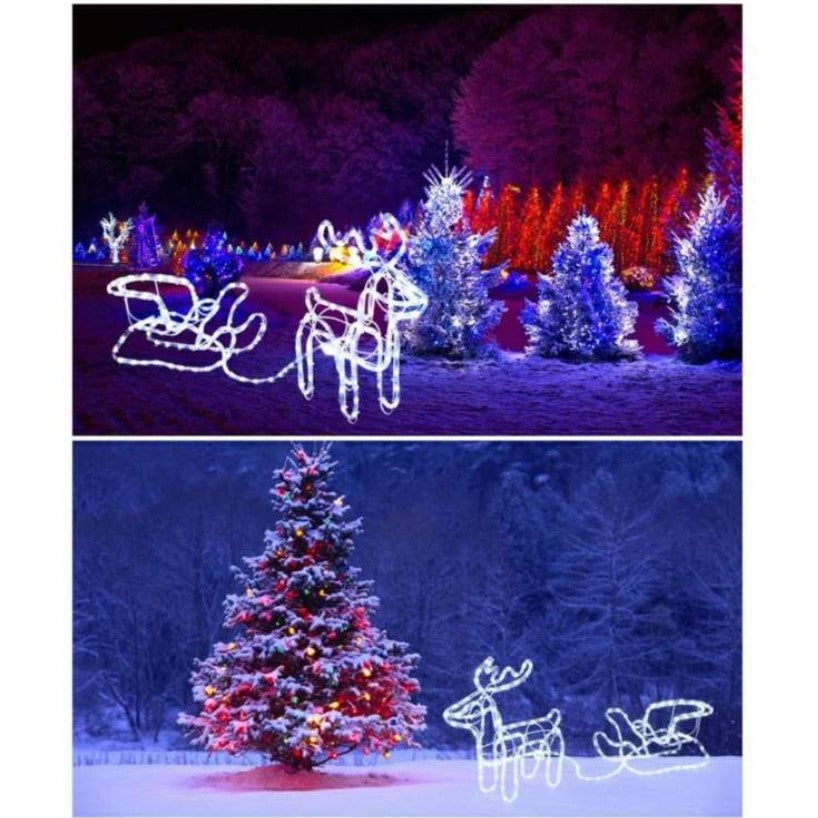 Set decoratiune ren cu sanie, pentru craciun, luminosi, pentru interior sau exterior 206 leduri, lumina alb rece