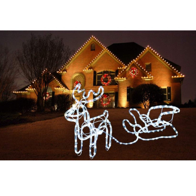 Set decoratiune ren cu sanie, pentru craciun, luminosi, pentru interior sau exterior 206 leduri, lumina alb rece