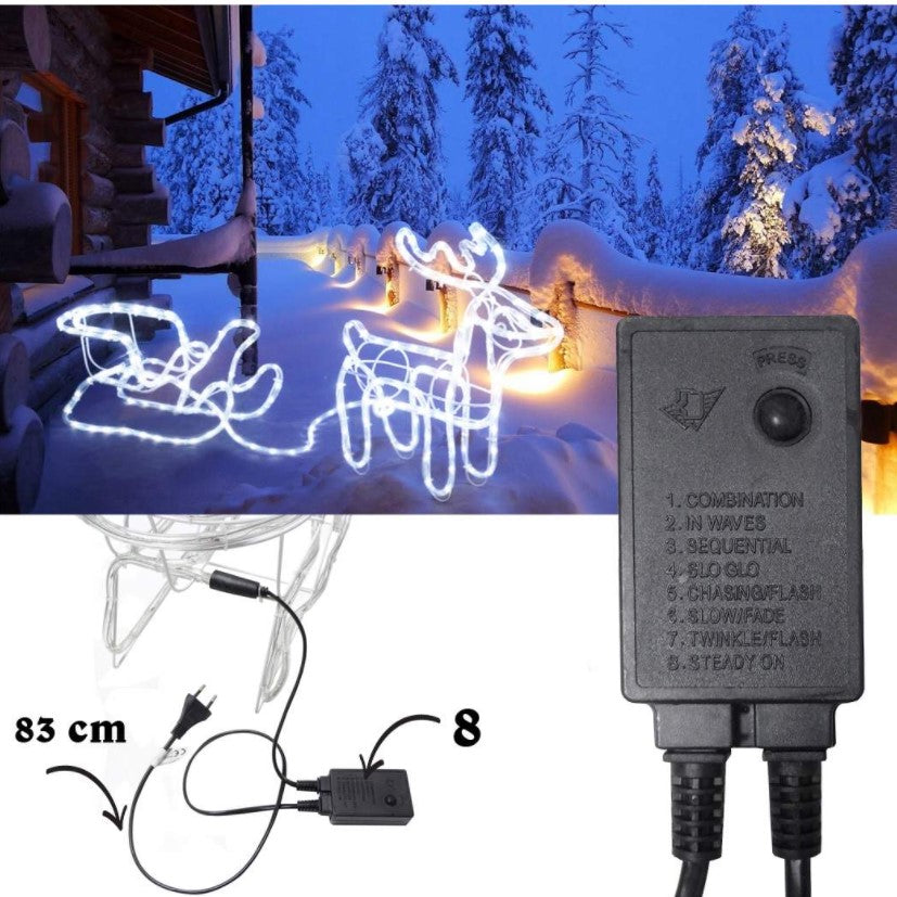 Set decoratiune ren cu sanie, pentru craciun, luminosi, pentru interior sau exterior 206 leduri, lumina alb rece