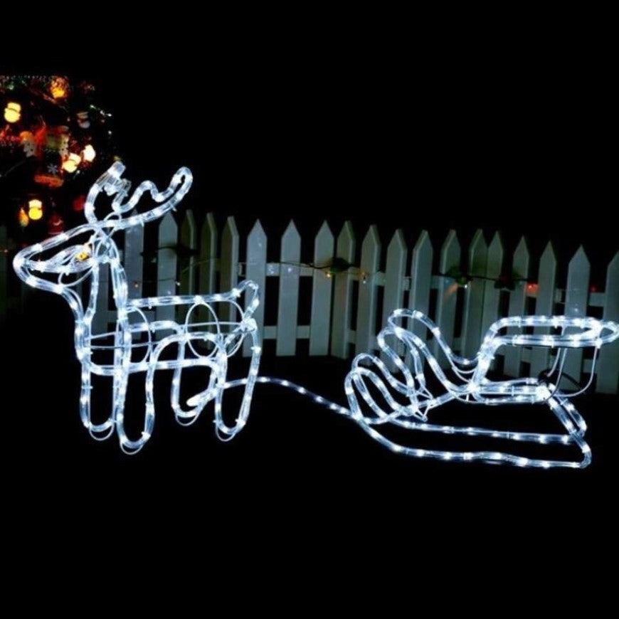 Set decoratiune ren cu sanie, pentru craciun, luminosi, pentru interior sau exterior 206 leduri, lumina alb rece