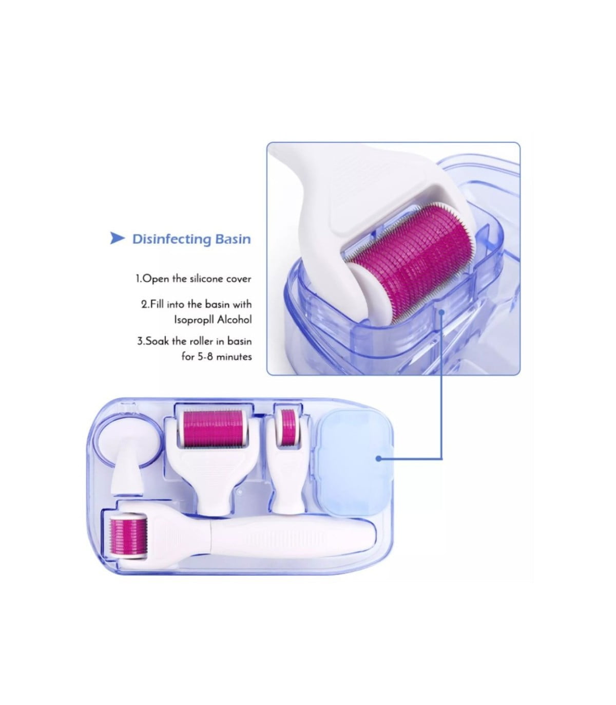 Set dermaroller 8 în 1 cu ace din titan și rolă de jad – tratament facial complet pentru regenerare, reducerea ridurilor, cicatricilor și revitalizarea pielii.