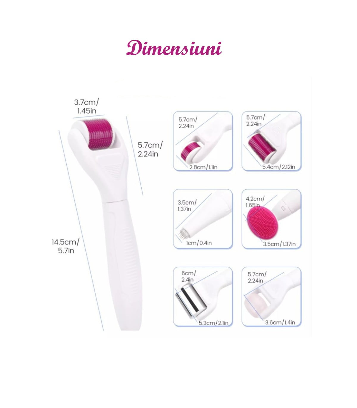 Set dermaroller 8 în 1 cu ace din titan și rolă de jad – tratament facial complet pentru regenerare, reducerea ridurilor, cicatricilor și revitalizarea pielii.