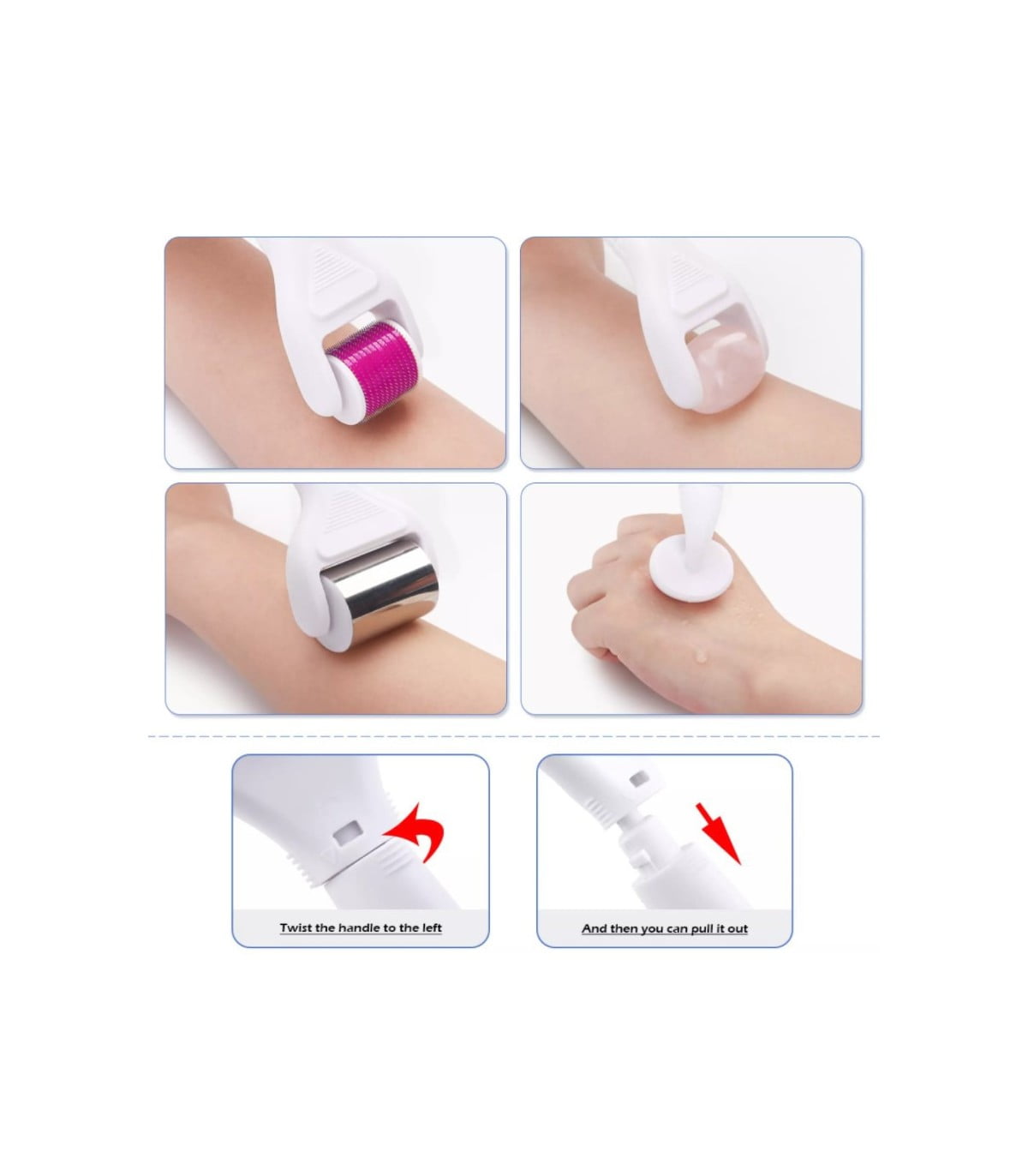 Set dermaroller 8 în 1 cu ace din titan și rolă de jad – tratament facial complet pentru regenerare, reducerea ridurilor, cicatricilor și revitalizarea pielii.