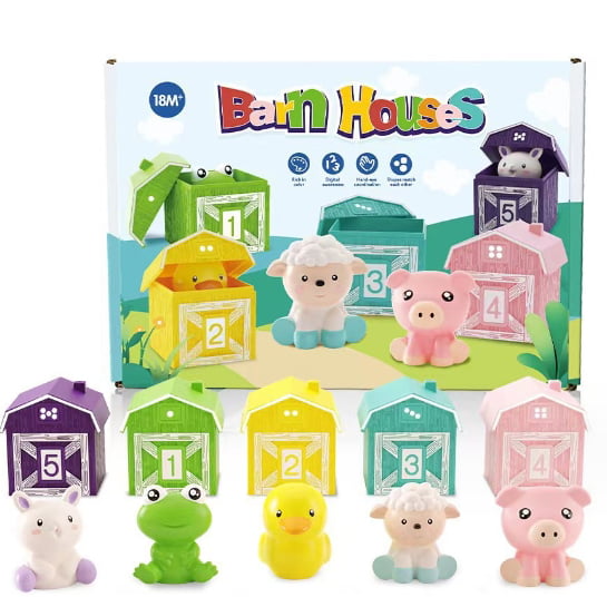 Set educativ, jocuri copii, montessori, ordonat si sortat, joc de-a v-ati ascunselea, cu animalutele de la ferma