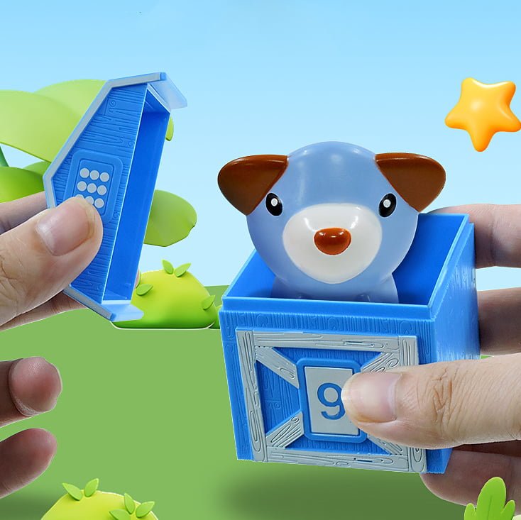 Set educativ, jocuri copii, montessori, ordonat si sortat, joc de - a v - ati ascunselea, cu animalutele de la ferma - BUZ.RO