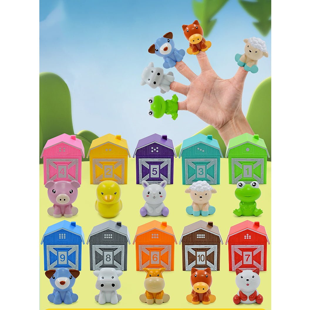 Set educativ, jocuri copii, montessori, ordonat si sortat, joc de - a v - ati ascunselea, cu animalutele de la ferma - BUZ.RO