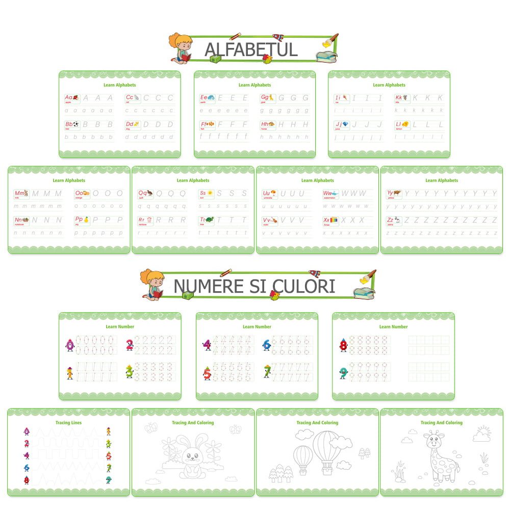 Set educativ Montessori, carte activitati prescolare, pentru copii, autocolante, markere, 3 ani+ - BUZ.RO