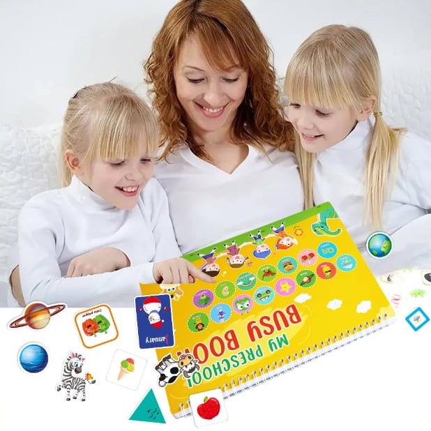 Set educativ Montessori, carte activitati prescolare, pentru copii, autocolante, markere, 3 ani+ - BUZ.RO