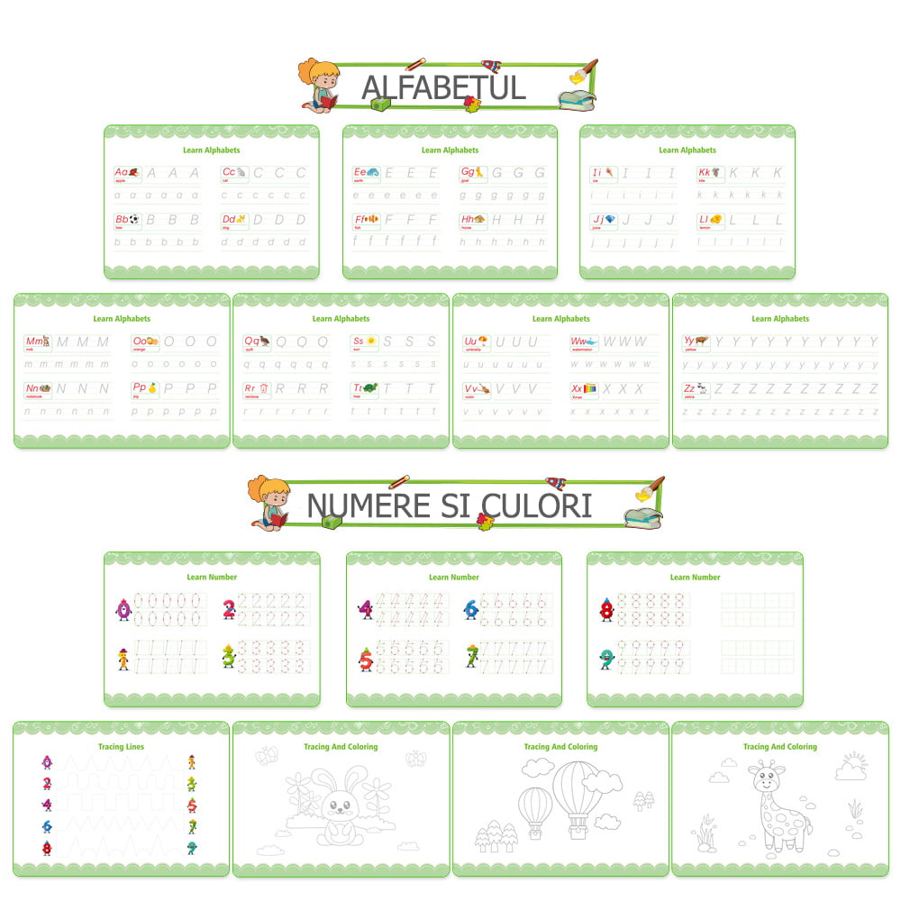 Set educativ Montessori, carte activitati prescolare, pentru copii, autocolante,  markere, 3 ani+