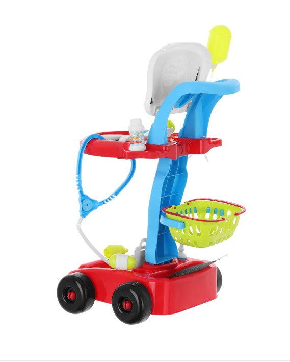 Carucior cu trusa de doctor, jucarie interactiva 23 piese lumini si sunete