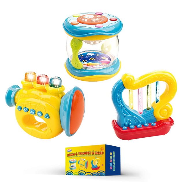 Set jucarii bebelusi, trompeta, harpa si toba cu lumini si sunete - BUZ.RO