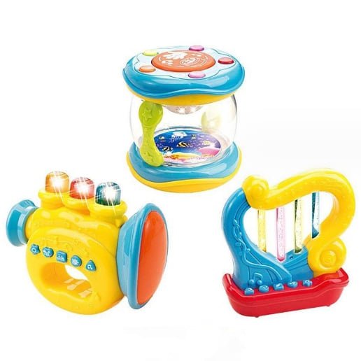 Set jucarii bebelusi, trompeta, harpa si toba cu lumini si sunete - BUZ.RO