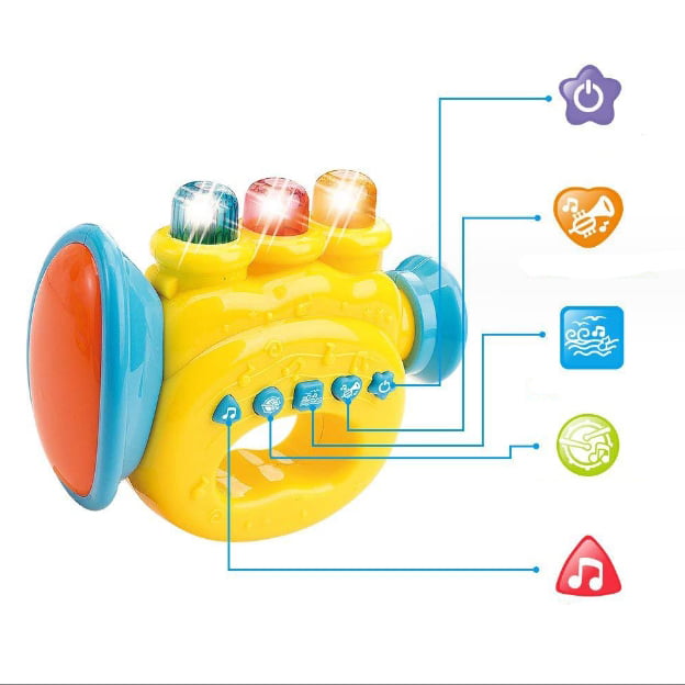 Set jucarii bebelusi, trompeta, harpa si toba cu lumini si sunete