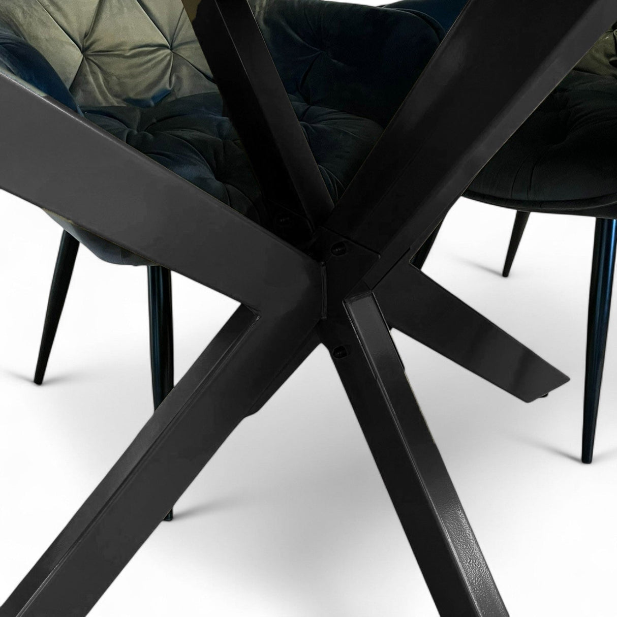 Set masa cu scaune bucatarie, dining,living, sufragerie, blat din lemn masiv cu picioare metalice, scaune husa gri, 4 - 6 persoane, Olivia - BUZ.RO