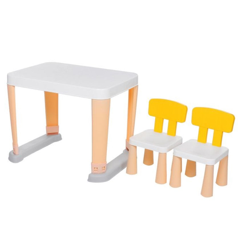 Set masa si 2 scaune pentru copii, pentru diverse activitati si studiu, alb cu galben