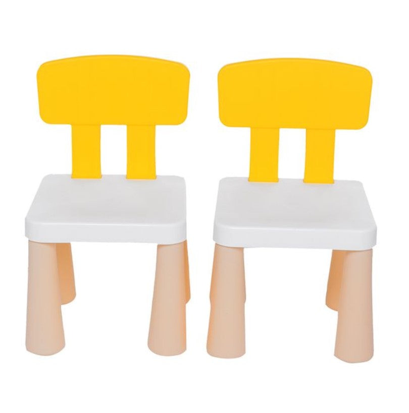Set masa si 2 scaune pentru copii, pentru diverse activitati si studiu, alb cu galben
