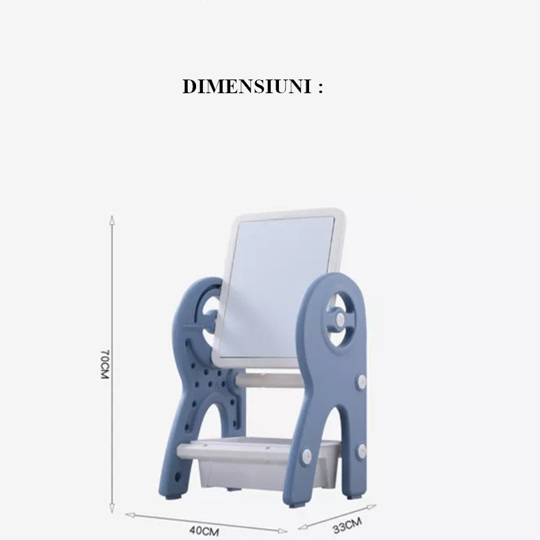 Set masa si scaun, interactiva 2in1 cu tabla de scris si masa lego si cos de depozitare, pentru copii, cu 3 carioci si jucarii lego incluse, multifunctionala, roz blue