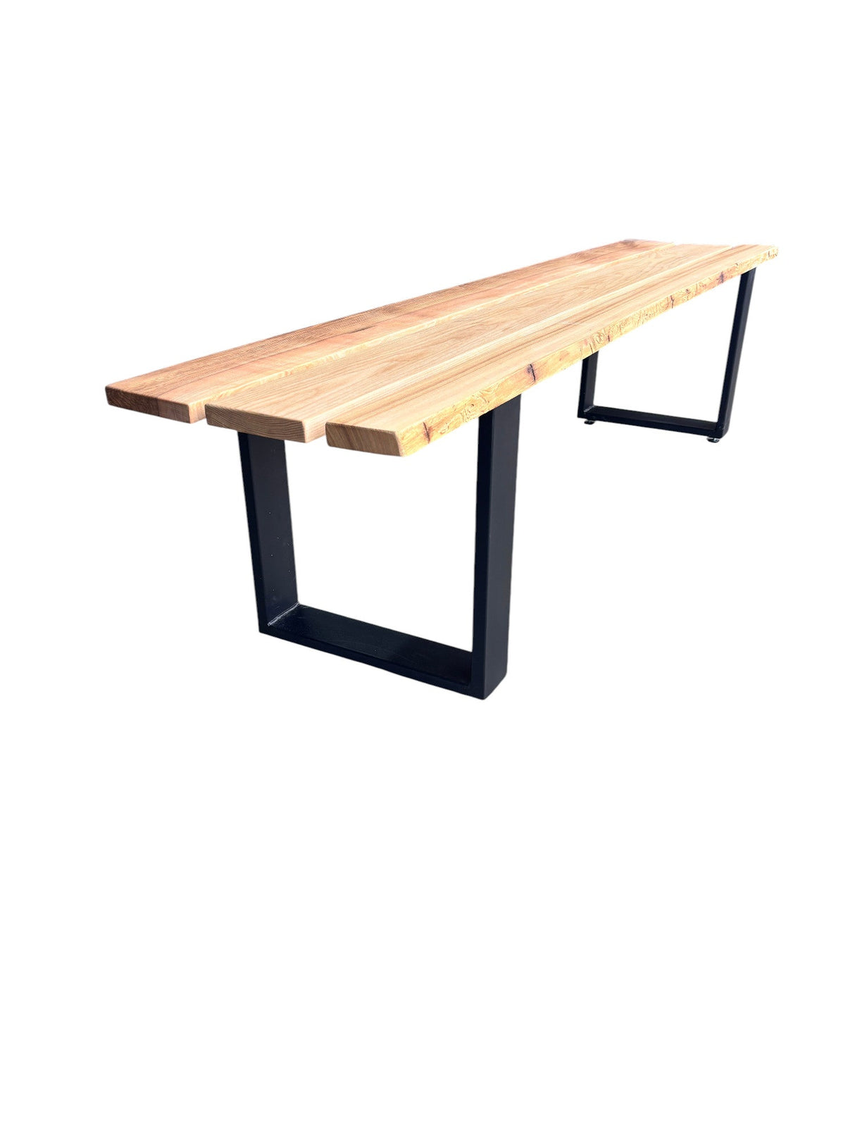 Set Mobilier lemn masa si 2 banci pentru interior sau exterior, living, cabana, terasa/gradina, Masa cu Banca Lemn Masiv rustic 1.8m x 68cm , Gradina cu Banca 1.8m x 39 cm si Picioare din metal moderne - BUZ.RO
