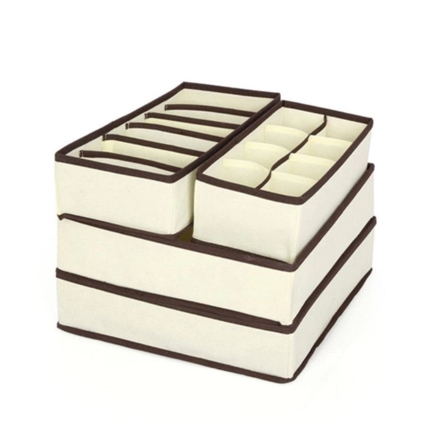 Set organizatoare si cutie depozitare pentru lenjerie, sosete, 4 piese , 38 compartimente PP, crem
