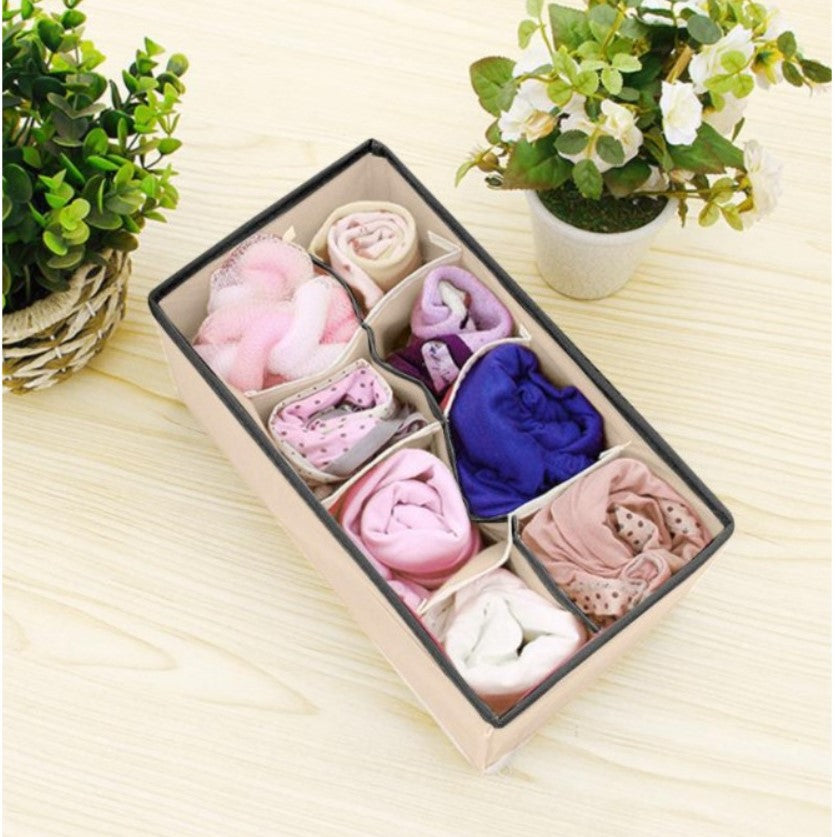 Set organizatoare si cutie depozitare pentru lenjerie, sosete, 4 piese , 38 compartimente PP, crem