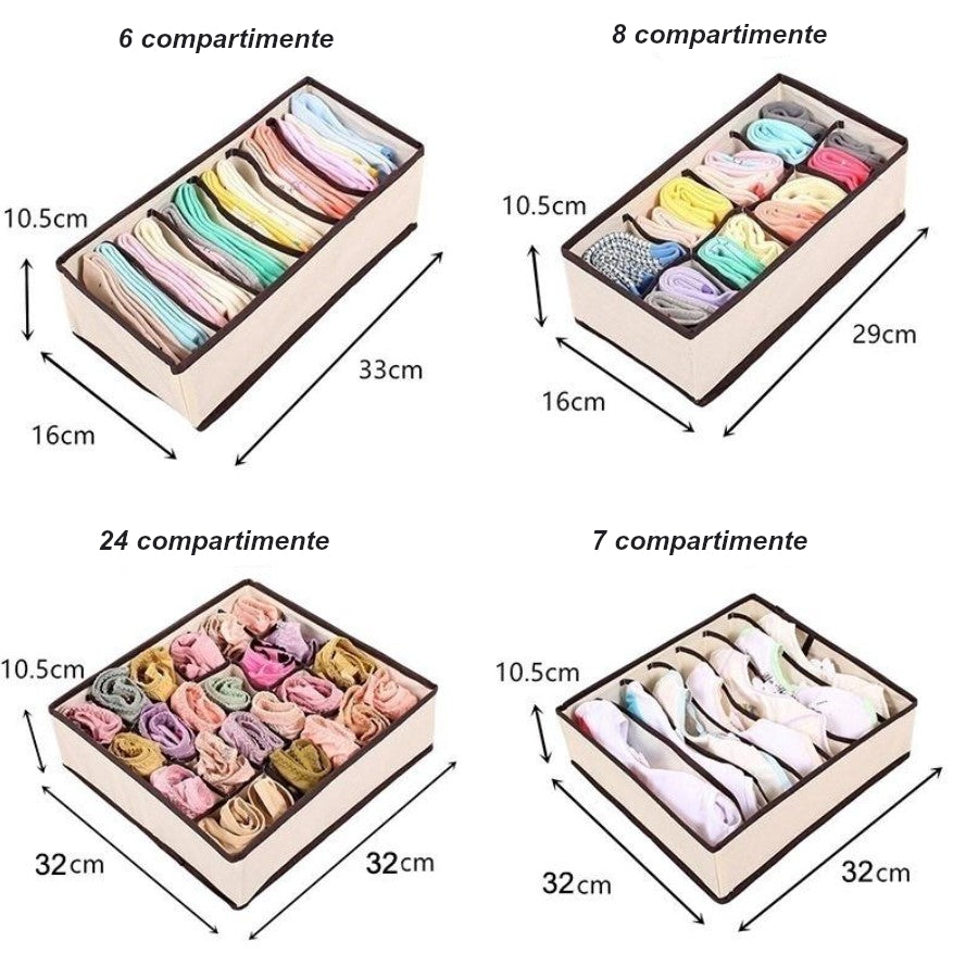 Set organizatoare si cutie depozitare pentru lenjerie, sosete, 4 piese , 38 compartimente PP, crem