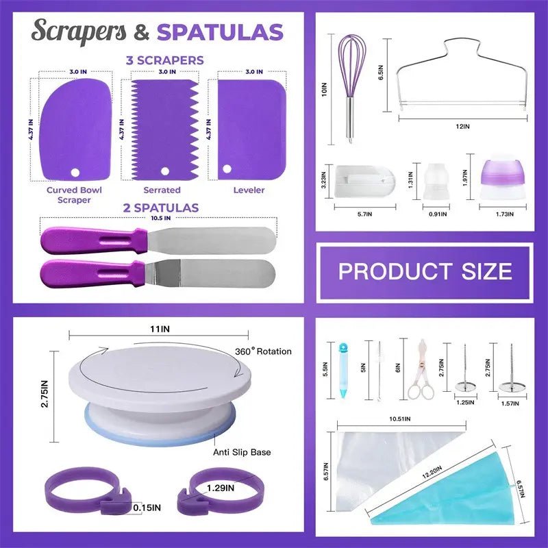 Set patiserie, 137 piese, sabloane, decorare torturi, decorare prajituri, platou rotativ - BUZ.RO