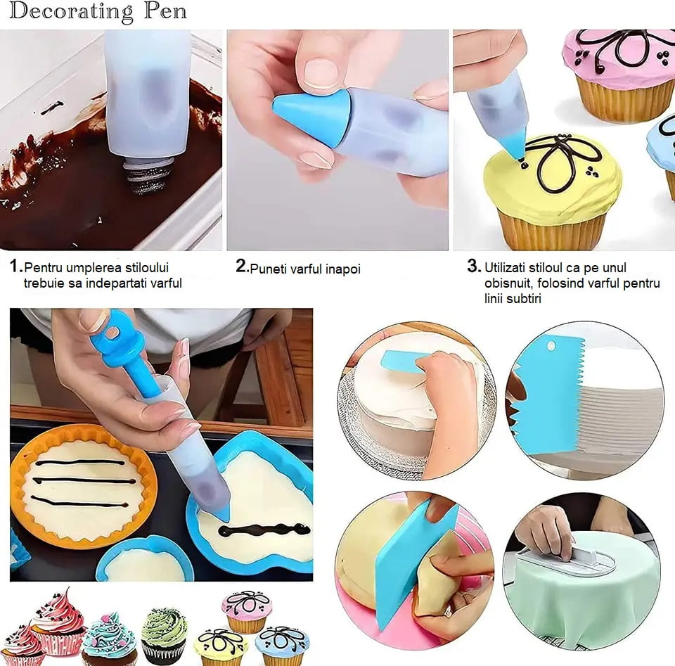 Set patiserie cu 82 piese si sabloane pentru decorare torturi si prajituiri