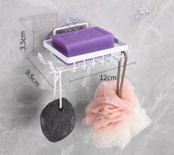 Set raft baie, cu carlige, suporturi pentru sapun, usor de instalat pe perete, fara gaurire, 4 piese - BUZ.RO