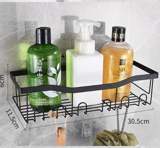 Set raft baie, cu carlige, suporturi pentru sapun, usor de instalat pe perete, fara gaurire, 4 piese - BUZ.RO