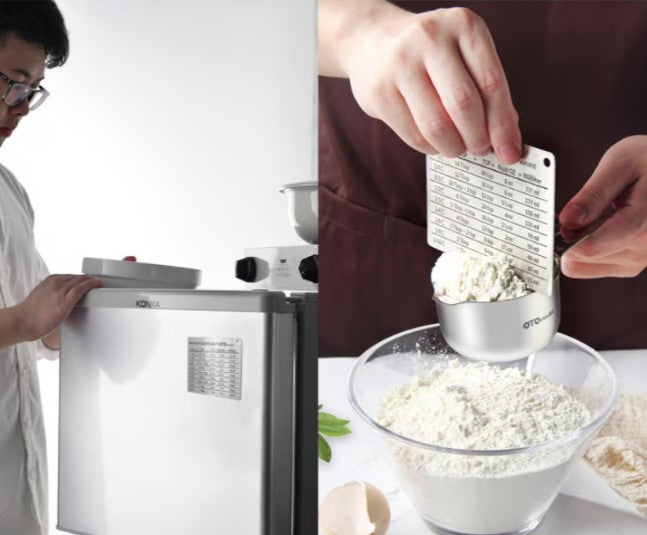 Set 14 ustensile pentru bucatarie cu 7 linguri de masurat si 7 cupe de masurat, tabel pentru masurare cu suport magnetic, otel inoxidabil