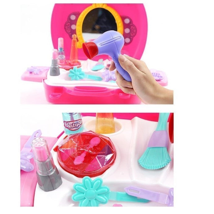 Set trusa geanta infrumusetare cu oglinda, cosmetice de jucarie si accesorii infrumusetare