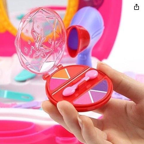 Set trusa geanta infrumusetare cu oglinda, cosmetice de jucarie si accesorii infrumusetare