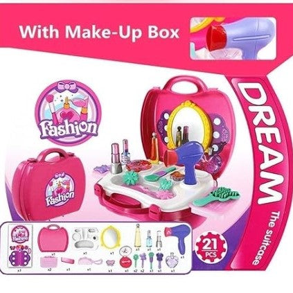 Set trusa geanta infrumusetare cu oglinda, cosmetice de jucarie si accesorii infrumusetare