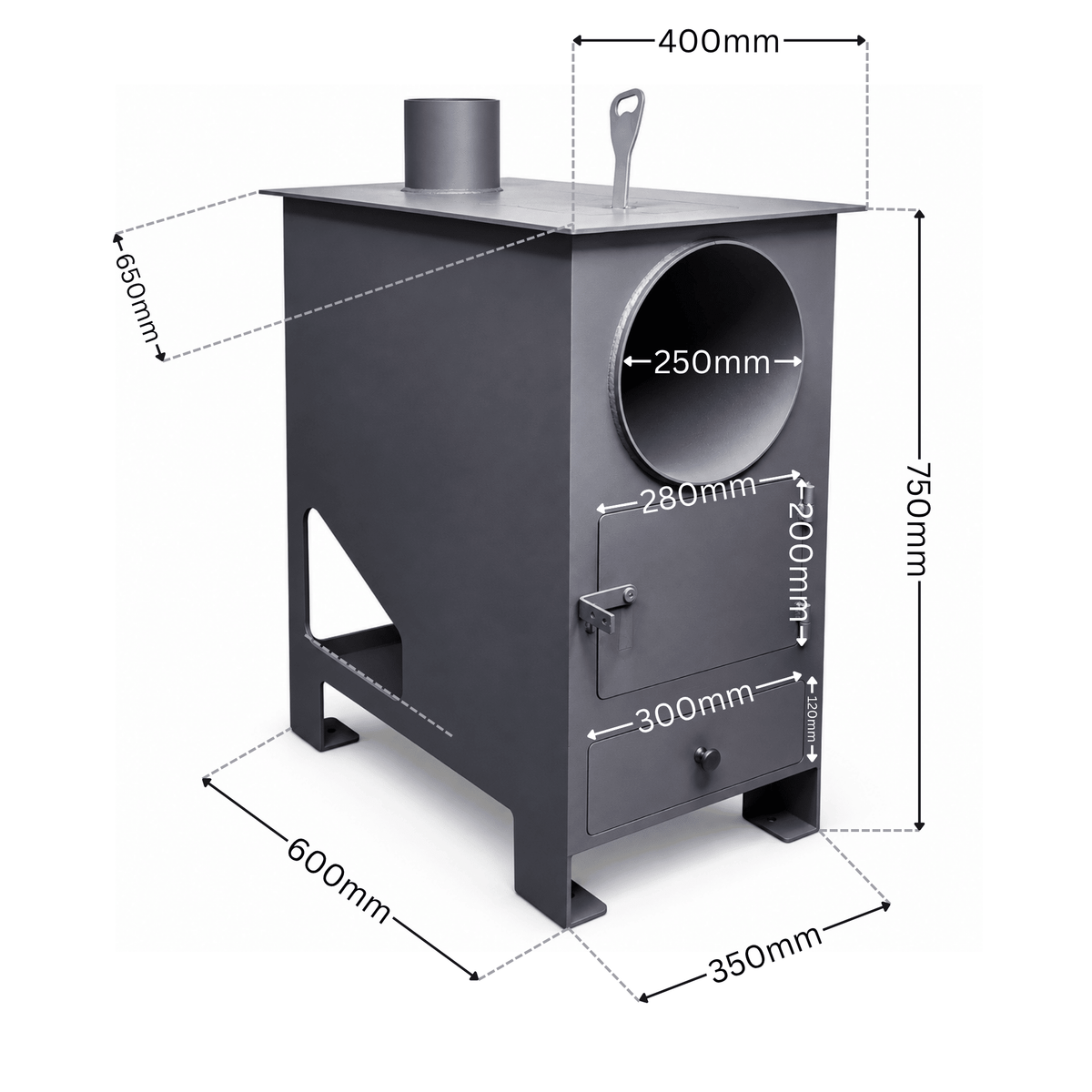 Soba metalica pe lemne cu plita si inele detasabile, cenusar si tub de convectie naturala - BUZ.RO