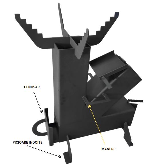 Sobă Rachetă Demontabilă (Tip Pirostrie) pentru Ceaun și Disc – Oțel 4mm, Plită 8mm, H 80cm - BUZ.RO