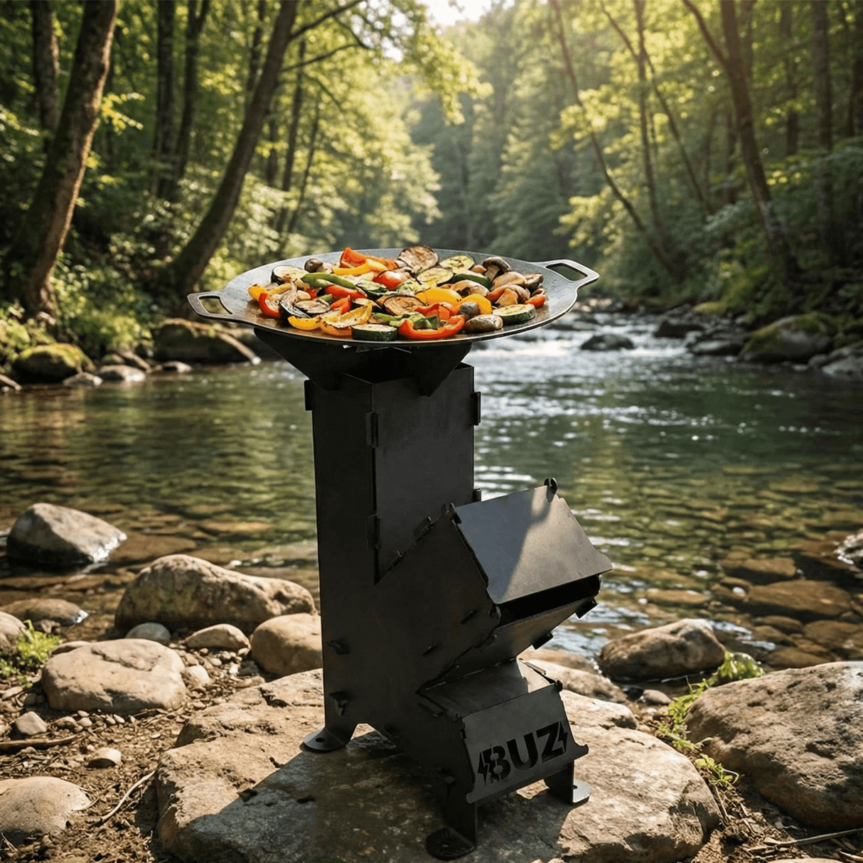 Sobă Rachetă din Oțel Carbon – Finisaj Vopsit/Nevopsit, Portabilă, H 65.5 cm - BUZ.RO