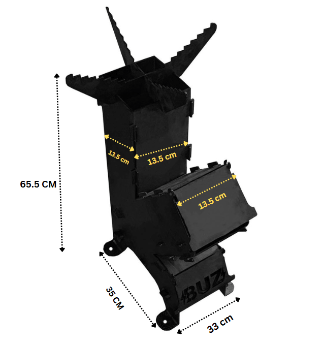 Sobă Rachetă din Oțel Carbon – Finisaj Vopsit/Nevopsit, Portabilă, H 65.5 cm - BUZ.RO