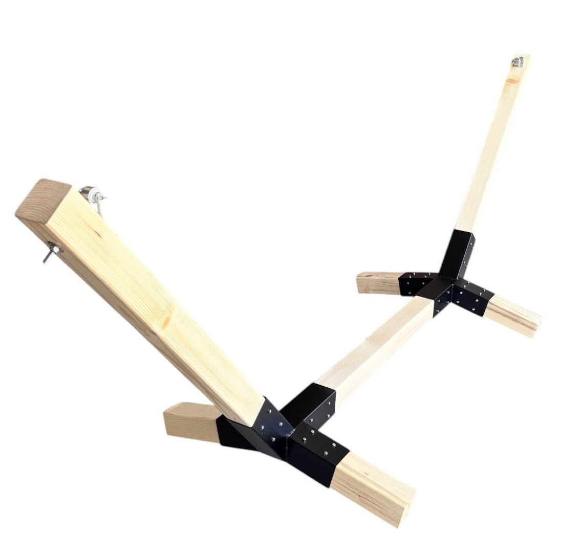 Suport hamac din lemn, stand pentru gradina sau terasa cu conectori metalici, rezistent,330x135x90cm, max 350kg - BUZ.RO